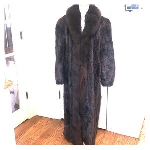 Brown Full Length Beaver Coat With Fox Fur  Trim